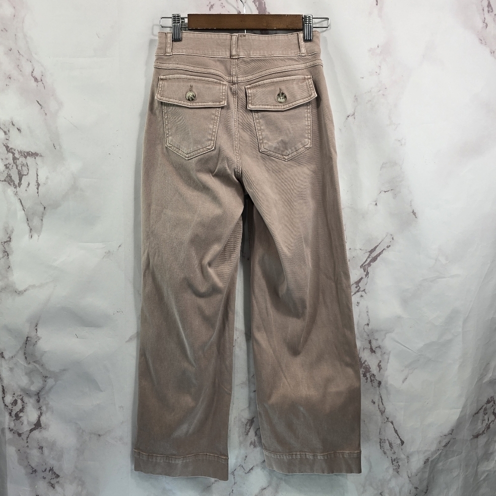 Spanx Pants Women Small Pink Denim Jean High Rise Stretch Twill Cropped Wide
